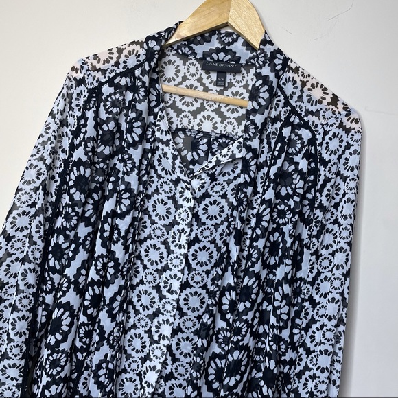 Lane Bryant Black White Floral Sheer Button Up Top - Picture 9 of 10